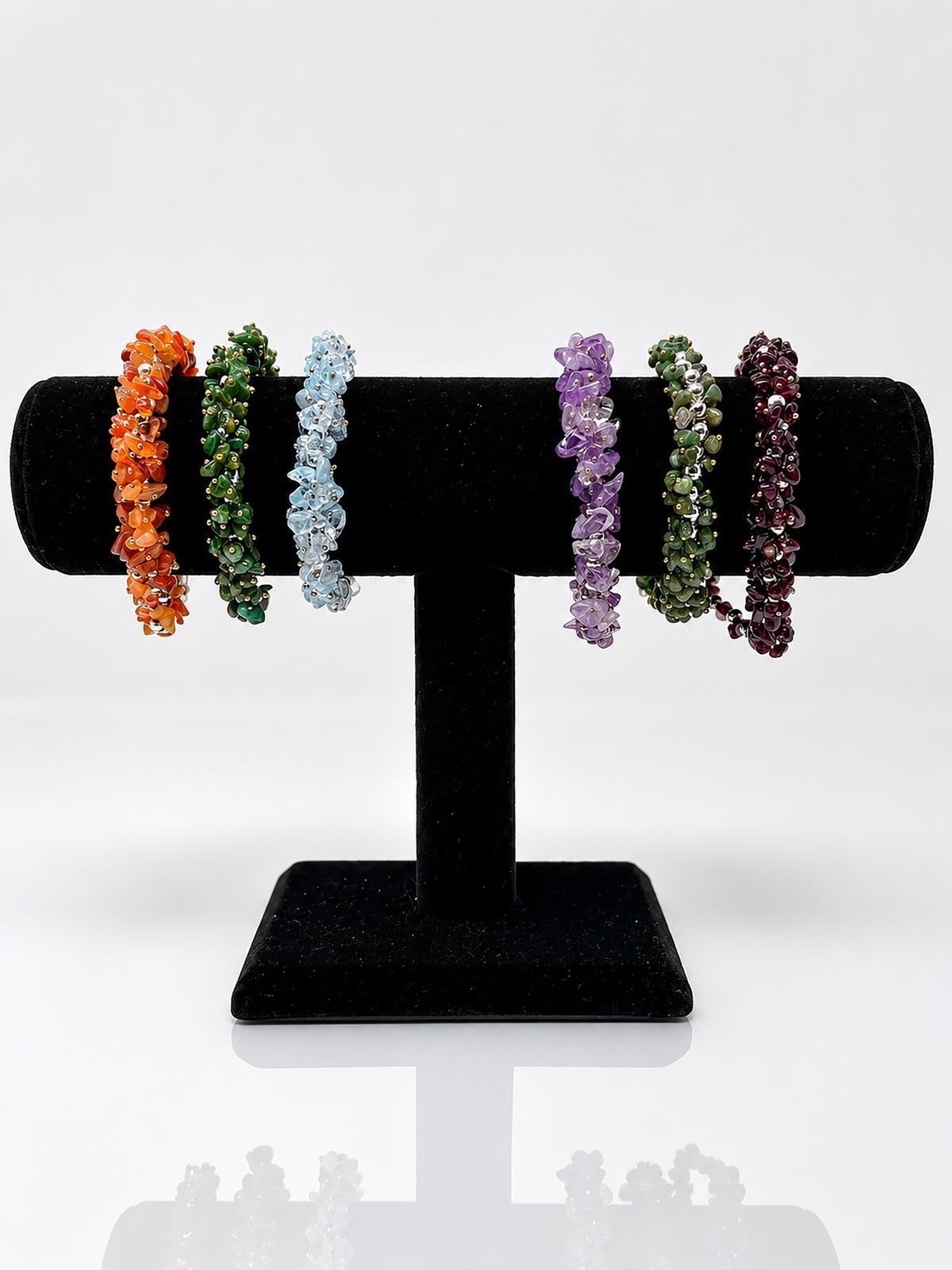 Natural Stone Braided Cord Bracelet - Adjustable Healing Crystal Jewelry - 5 Pack
