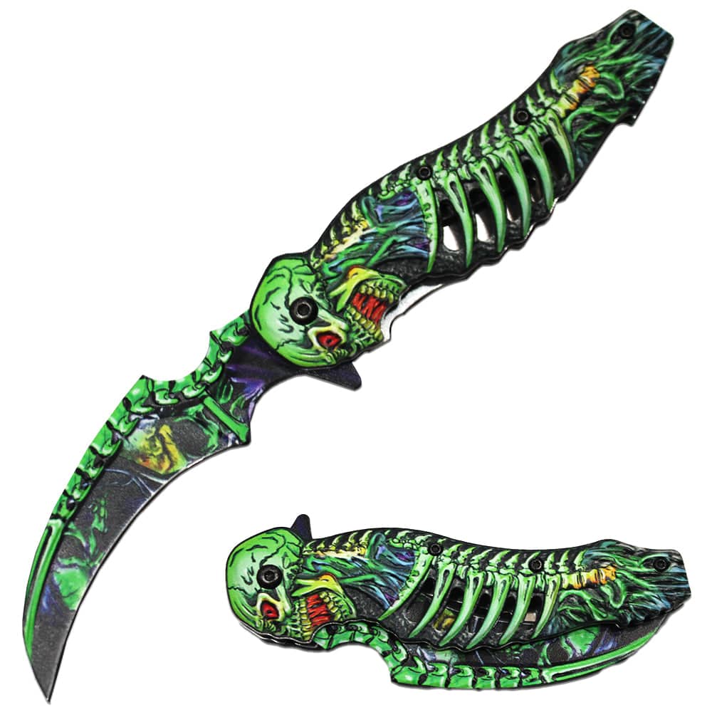 4.5"Skeleton Frame Assist-Open Knife W/  Belt Clip- Green