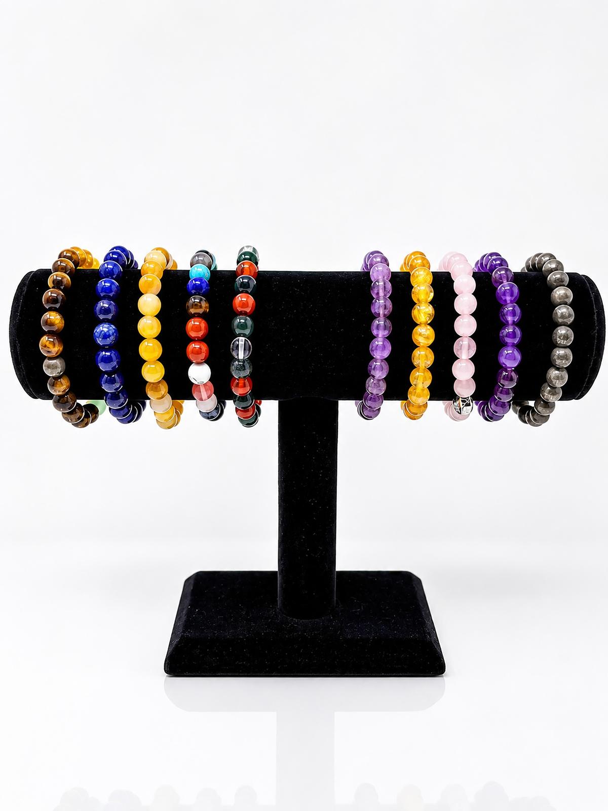8mm Genuine Stone Bead Bracelet - Everyday Essential Crystal Jewelry - 10 Pack