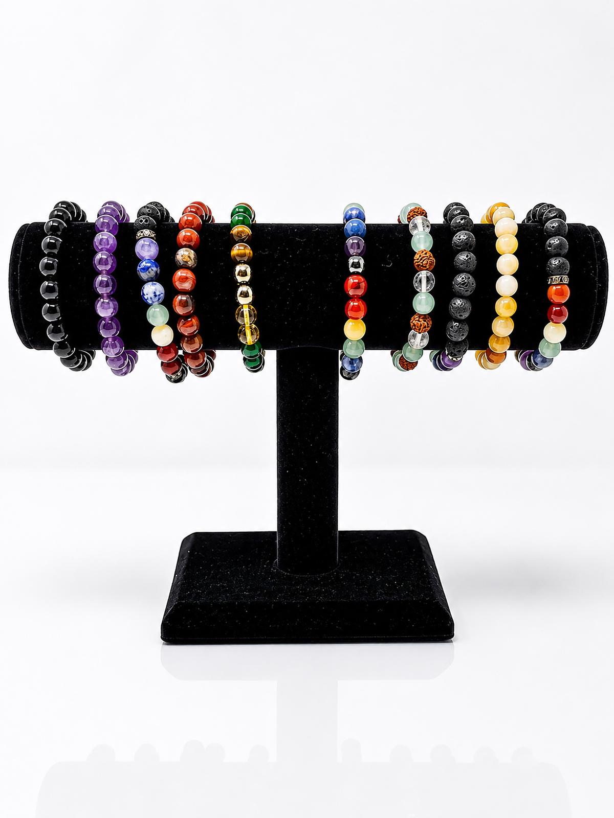 8mm Genuine Stone Bead Bracelet - Everyday Essential Crystal Jewelry - 10 Pack
