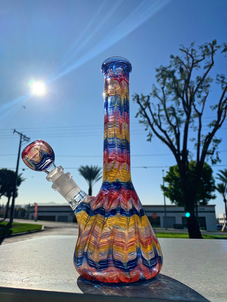 Glass Beaker Base Blue/Yellow/Red Designer Bong