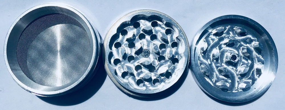 Light Steel Blue 4 Piece Magnetic 2.5 Inch Silver Metal Grinder StonedGenie.com Grinders