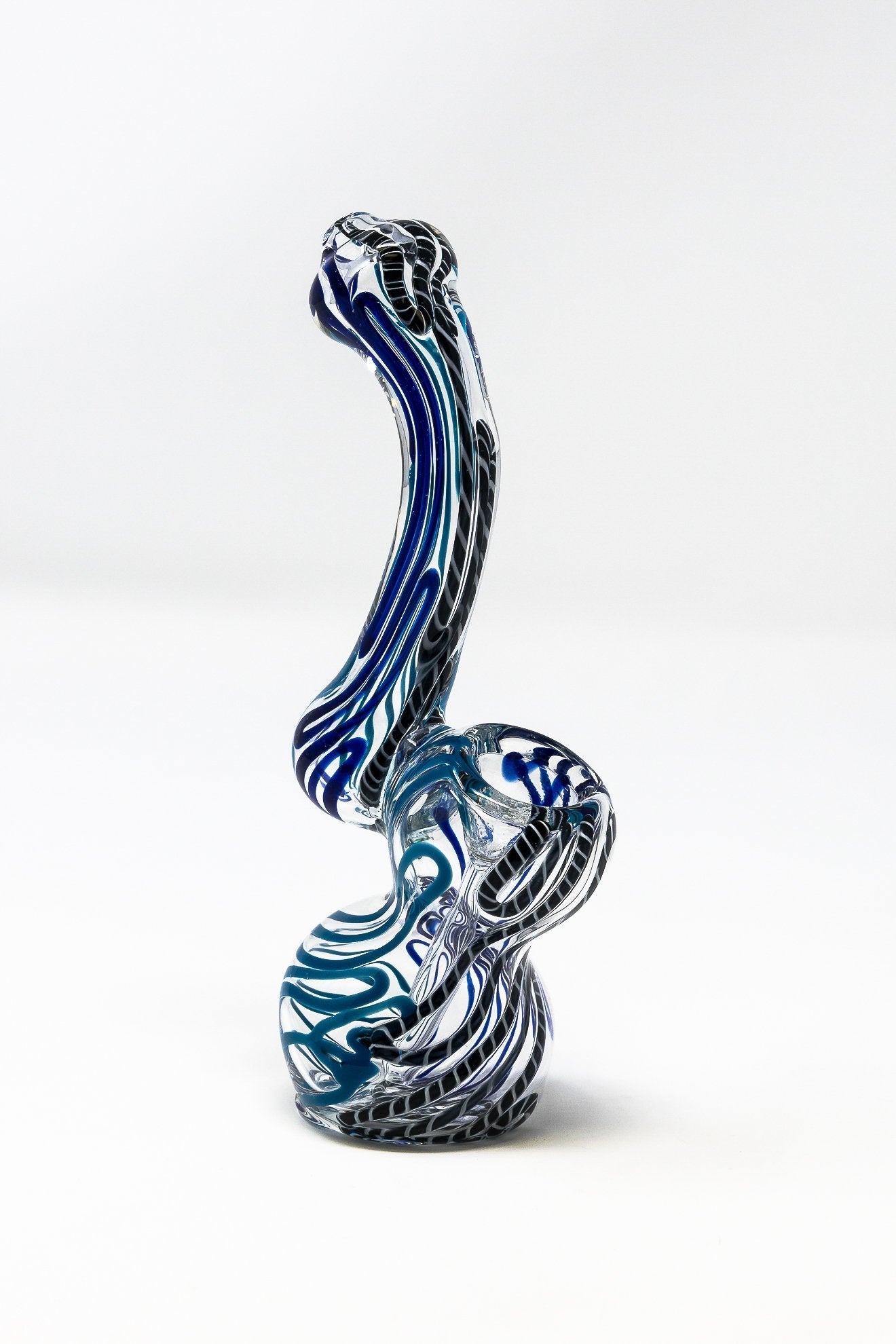 6" Premium Glass Blue Swirl Bubbler w/ Carb Hole