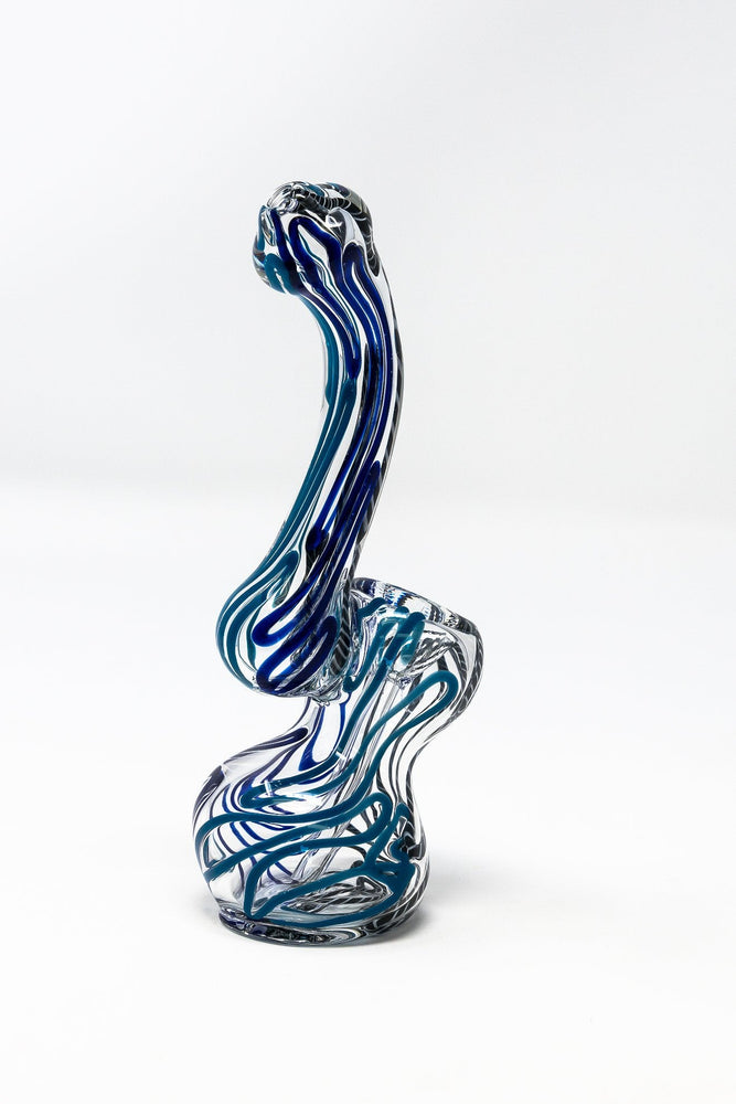 6" Premium Glass Blue Swirl Bubbler w/ Carb Hole