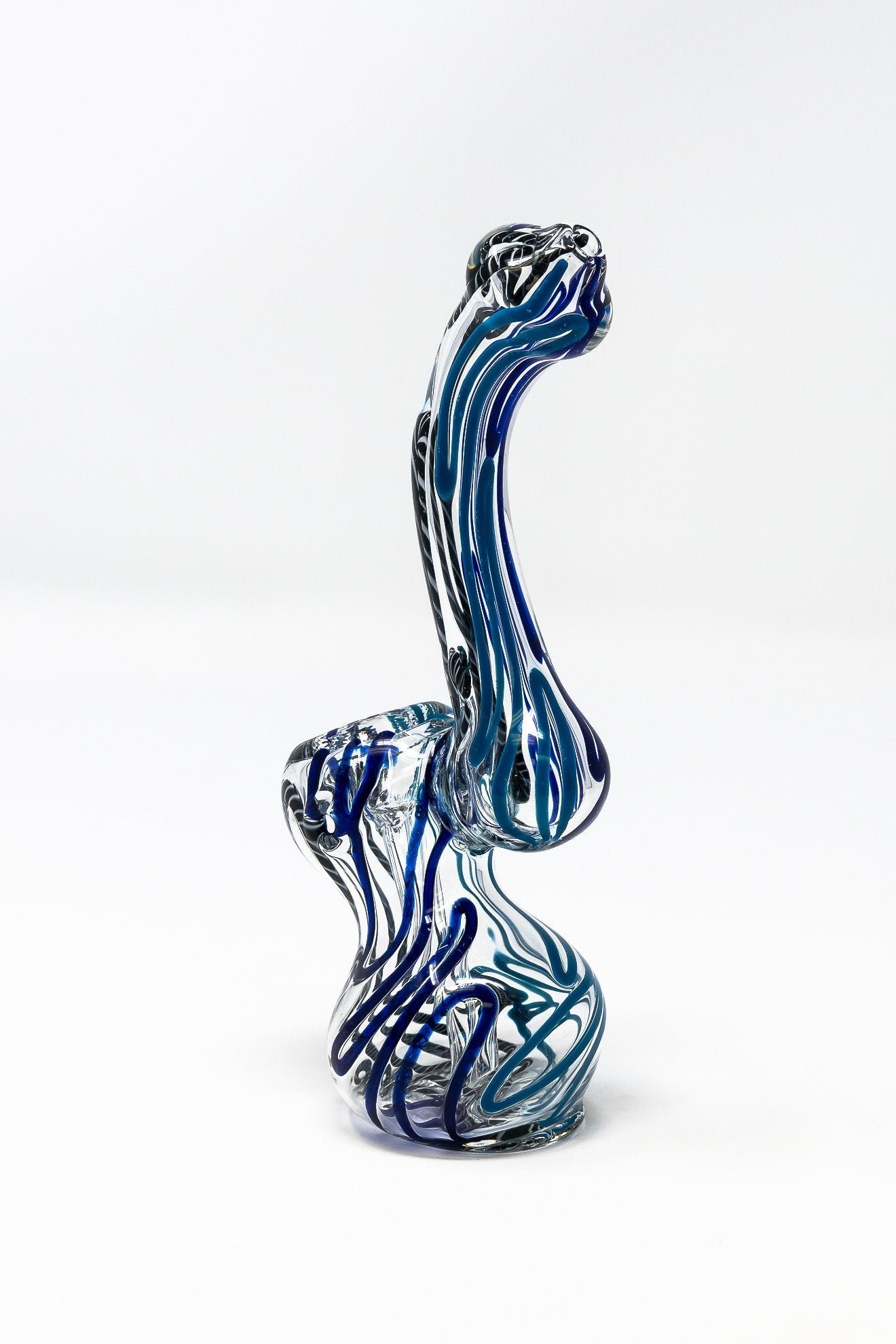 6" Premium Glass Blue Swirl Bubbler w/ Carb Hole