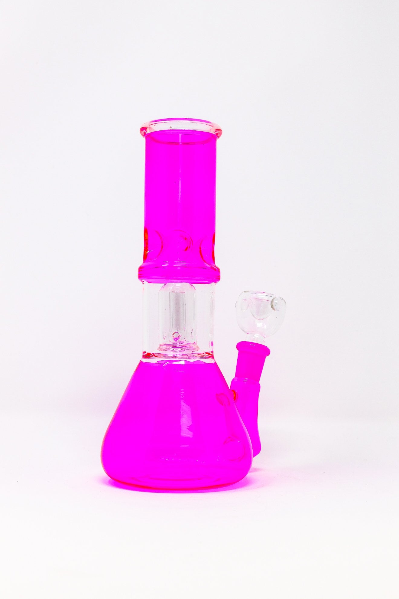 Magenta 8" Pink Side Joint Beaker w/ Perk & Ice Catcher StonedGenie.com Bong