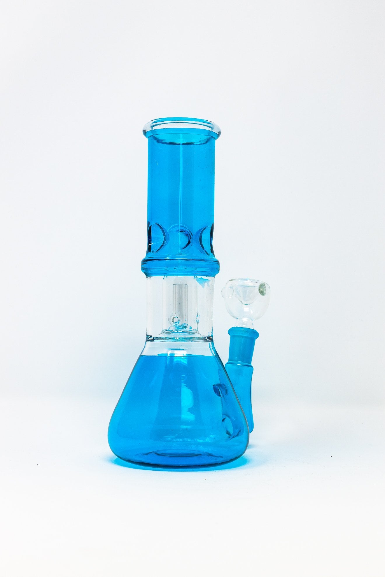 Deep Sky Blue 8" Teal Side Joint Beaker w/ Perk & Ice Catcher StonedGenie.com Bong