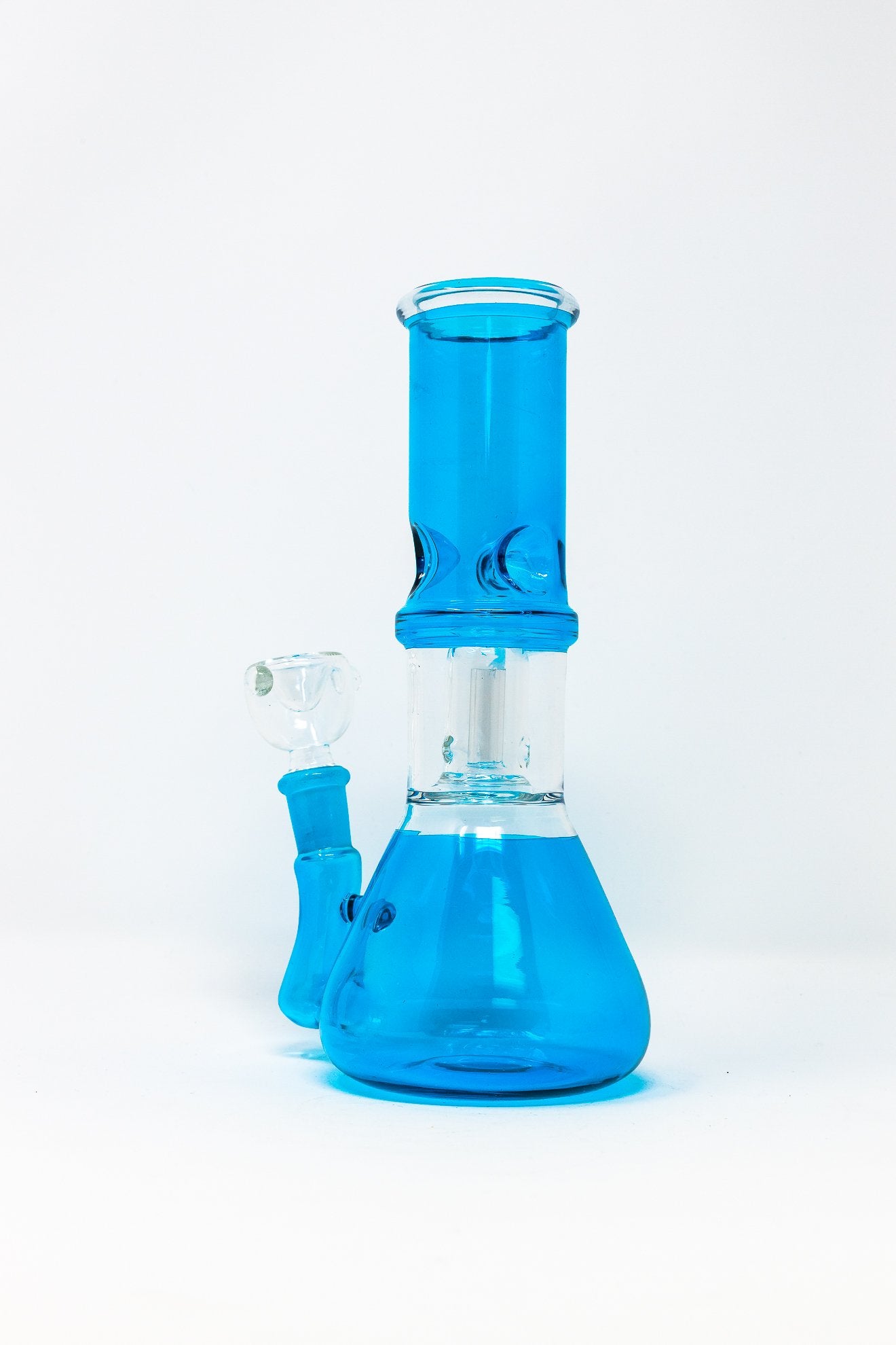 Deep Sky Blue 8" Teal Side Joint Beaker w/ Perk & Ice Catcher StonedGenie.com Bong