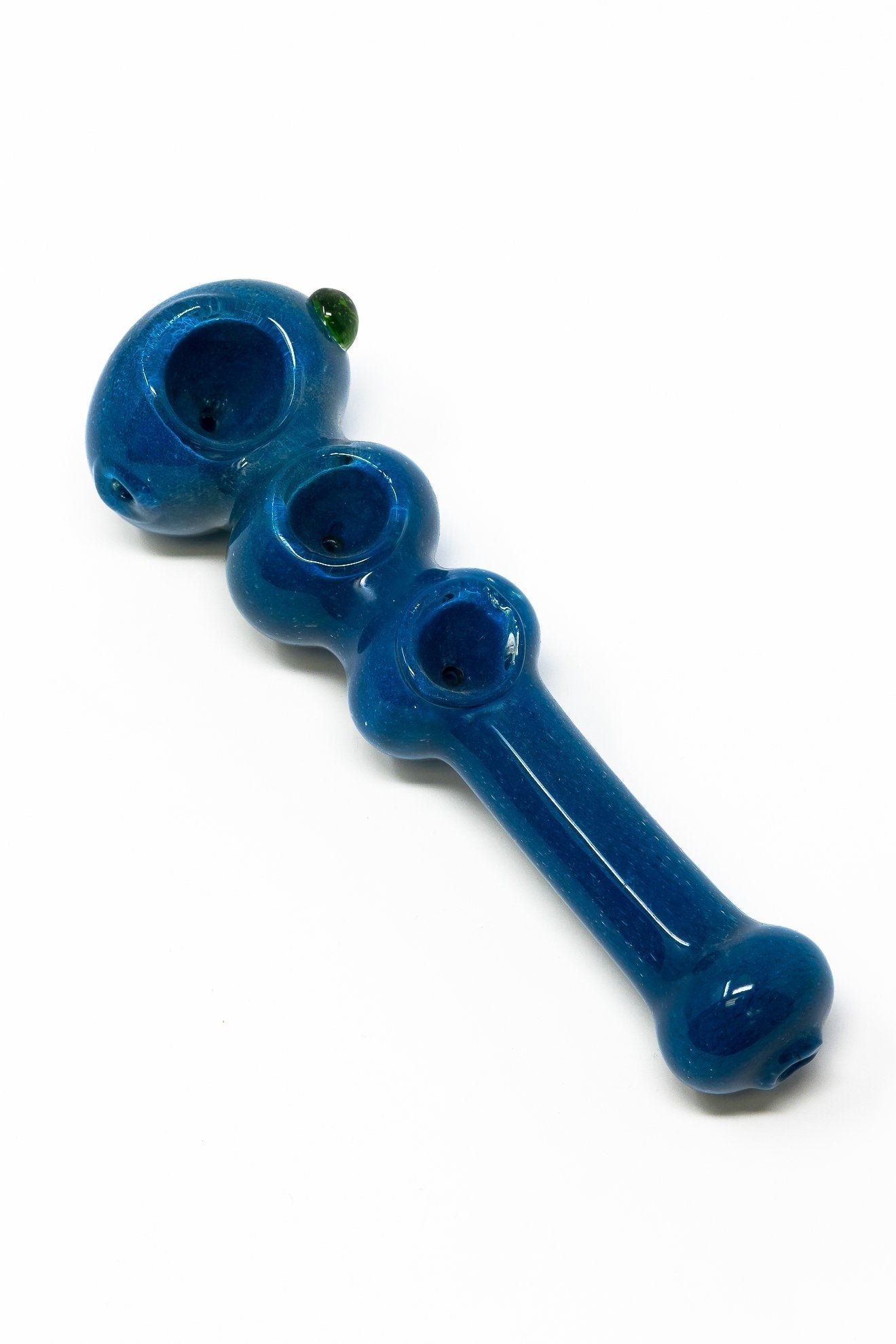 6" Blue Triple Bowl Glass Pipe w/ Carb Hole StonedGenie.com