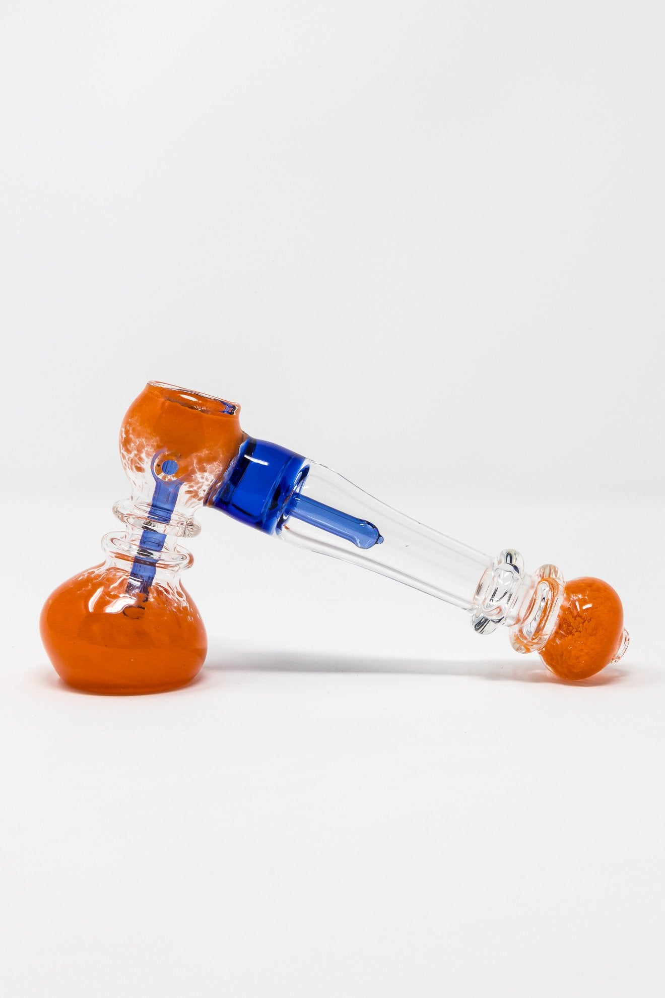 White Smoke 7" Premium Orange Glass Hammer Bubbler w/ Percolator StonedGenie.com Bubblers