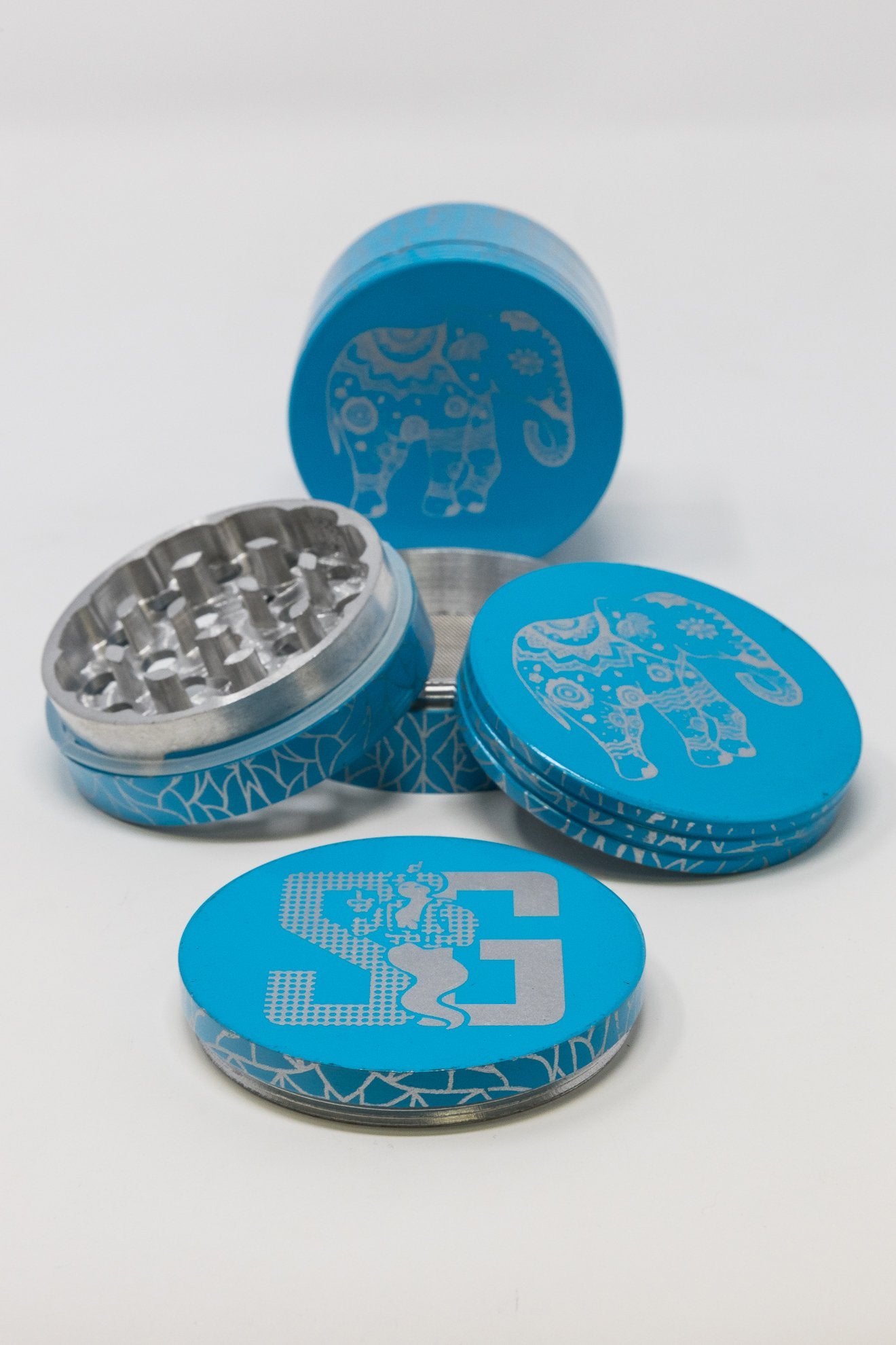 4-Piece Herb Teal Magnetic Elephant Metal Grinder w/ Sharp Teeth