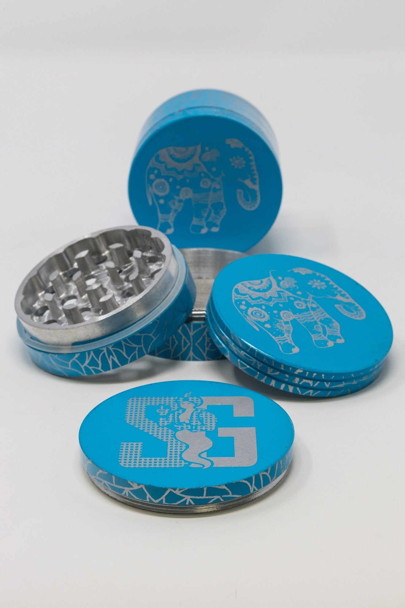 4-Piece Herb Teal Magnetic Elephant Metal Grinder w/ Sharp Teeth