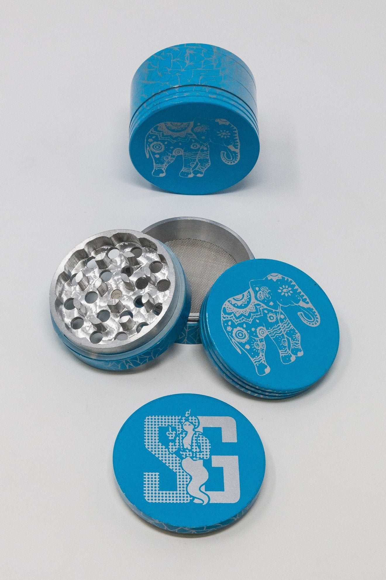 4-Piece Herb Teal Magnetic Elephant Metal Grinder w/ Sharp Teeth
