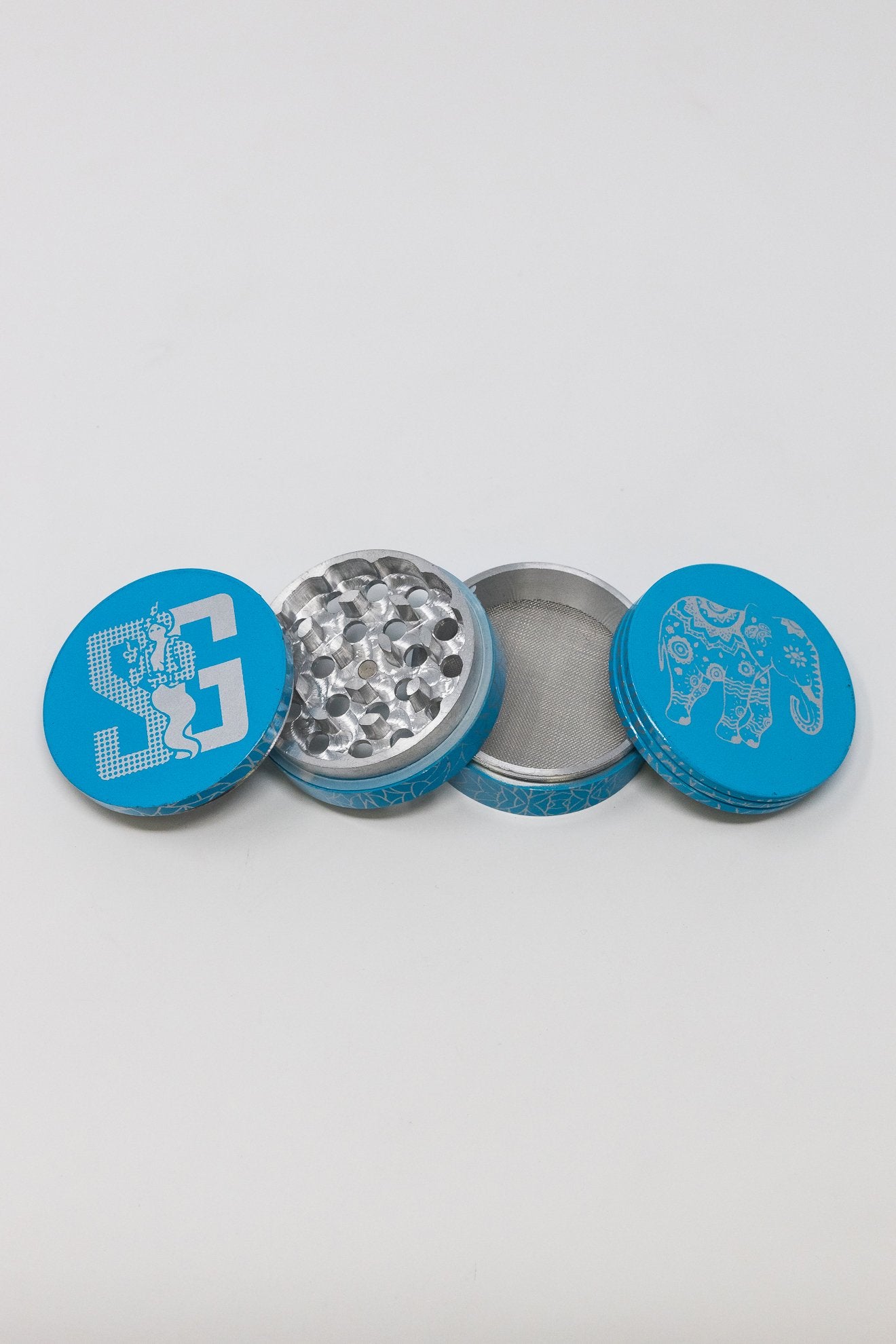 Light Sea Green 4 pc Teal Magnetic Elephant Metal Grinder w/ Sharp Teeth StonedGenie.com Grinders
