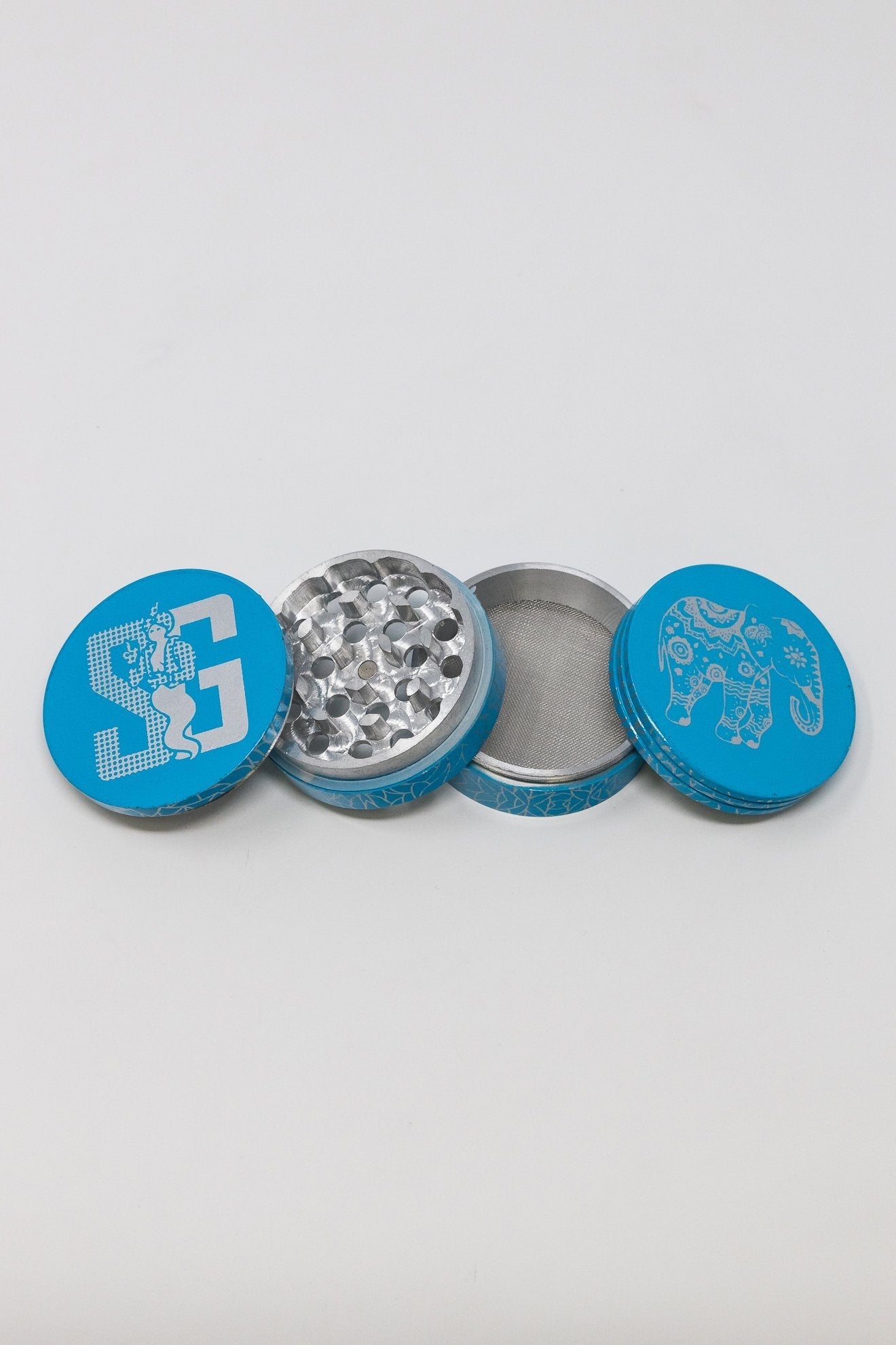 4-Piece Herb Teal Magnetic Elephant Metal Grinder w/ Sharp Teeth