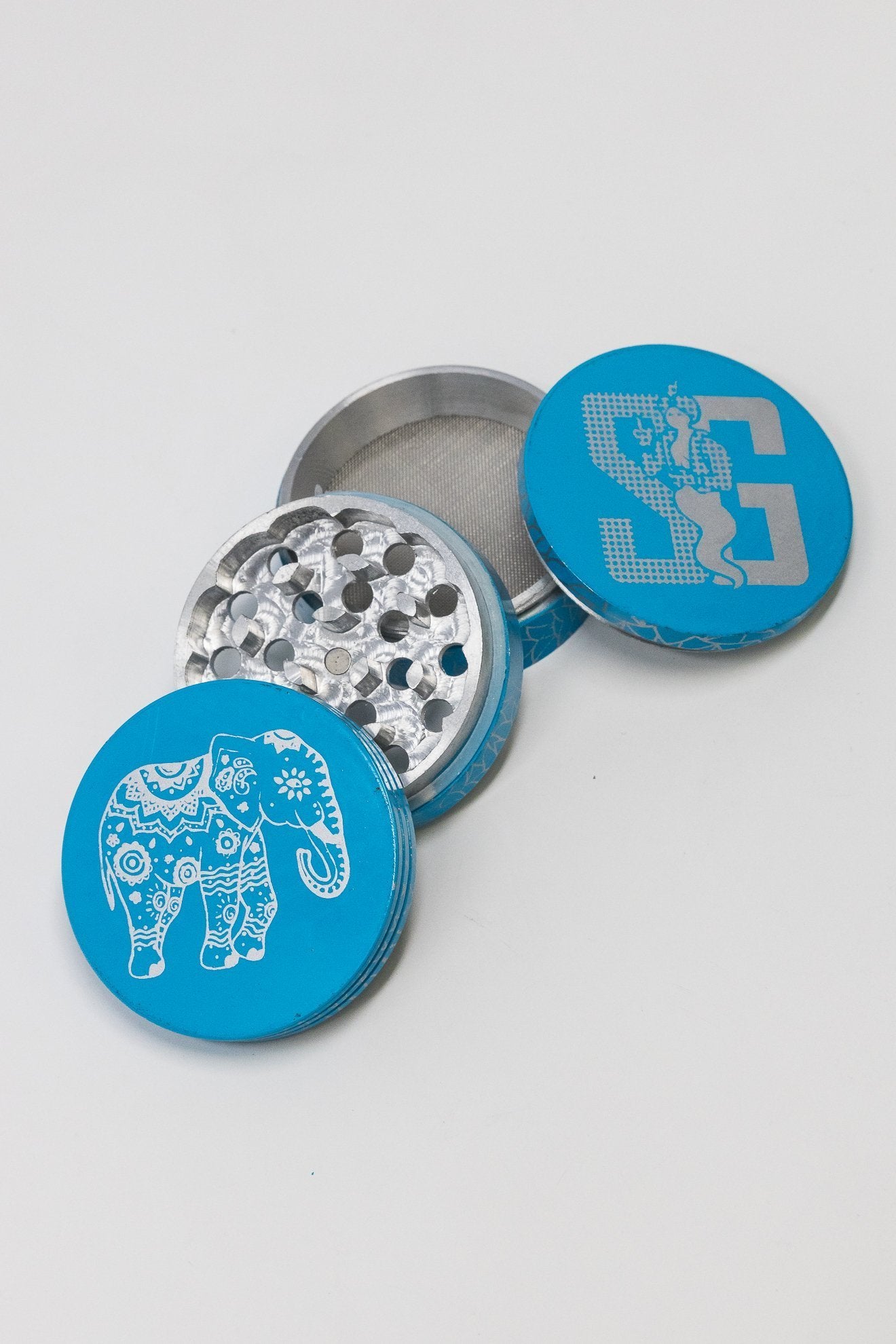 4-Piece Herb Teal Magnetic Elephant Metal Grinder w/ Sharp Teeth