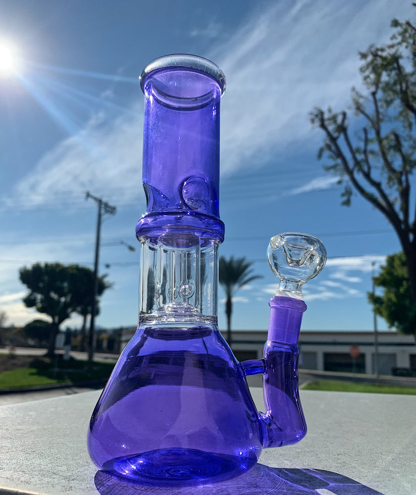 8" Purple Side Joint Beaker w/ Percolator & Ice Catcher