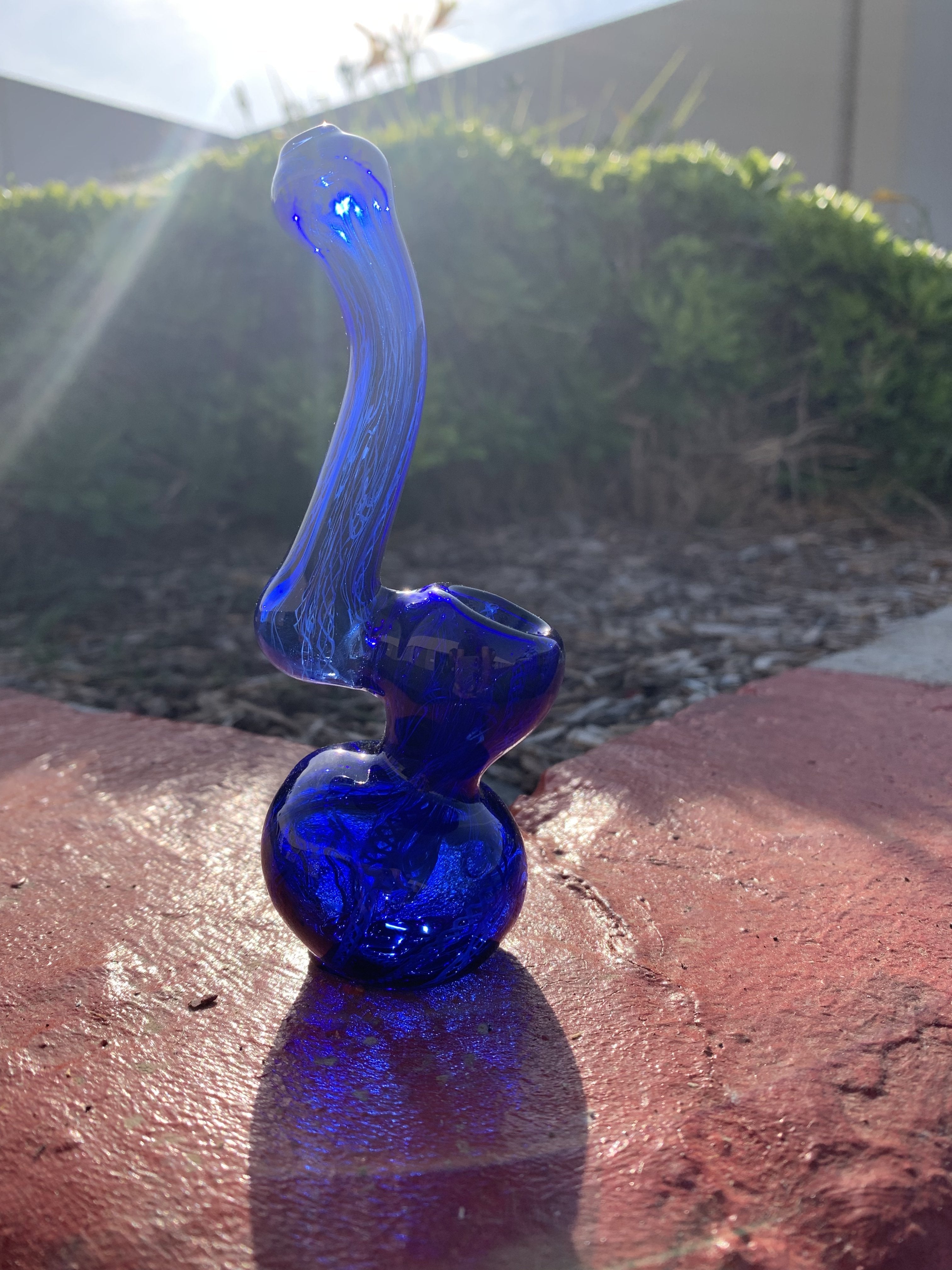 5" Premium Blue Glass Handmade Sherlock Bubbler