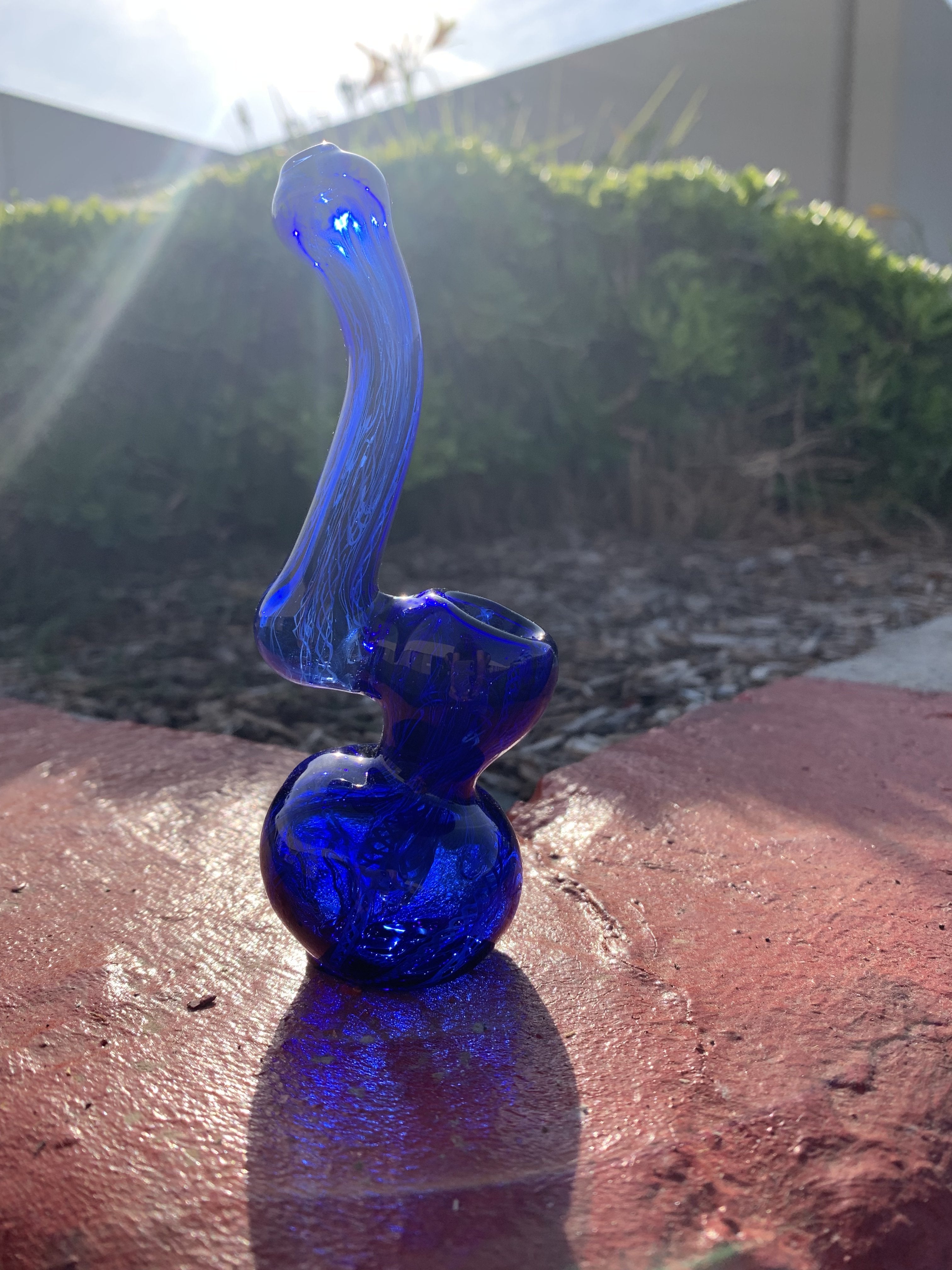5" Premium Blue Glass Handmade Sherlock Bubbler