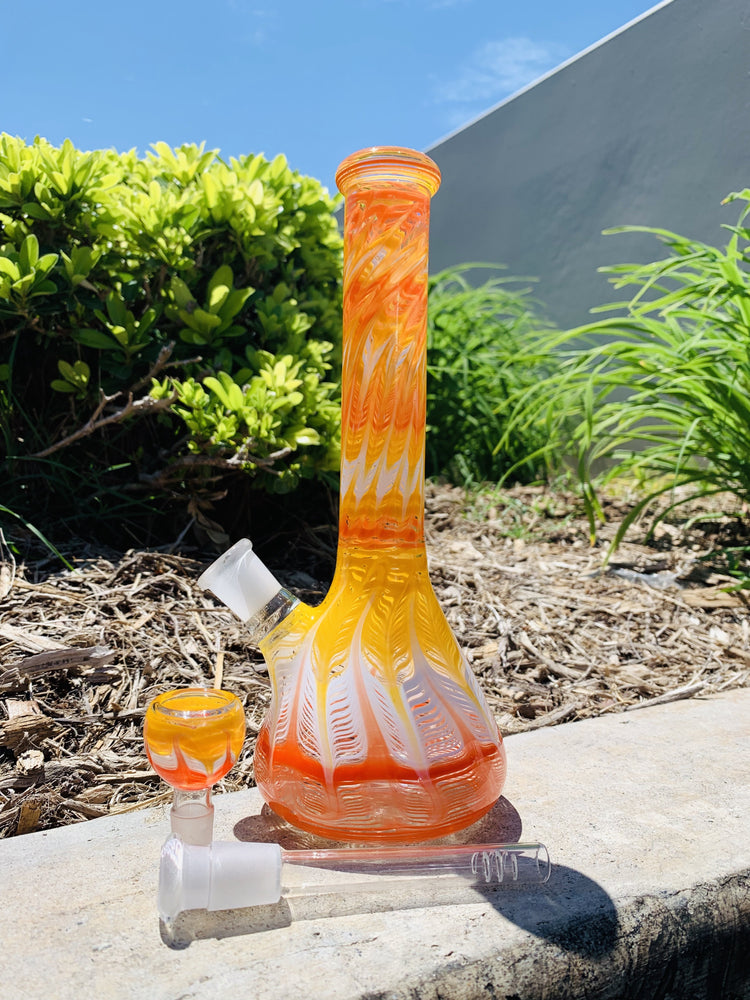 Goldenrod 10" Heavy Glass Beaker Base Orange Crush Designer Bong StonedGenie.com Bong
