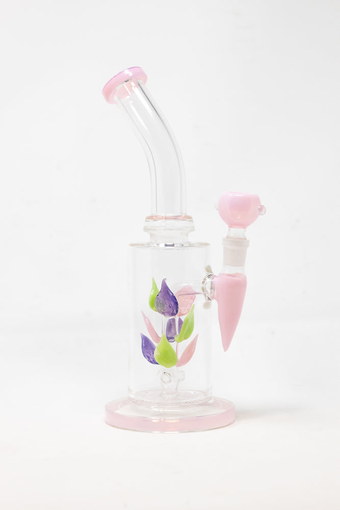10" Pink Leaf Percolator Shower Bend Bong