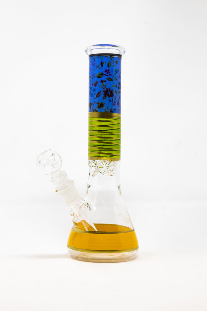 10" Blue Floral Yellow Bottom Bong