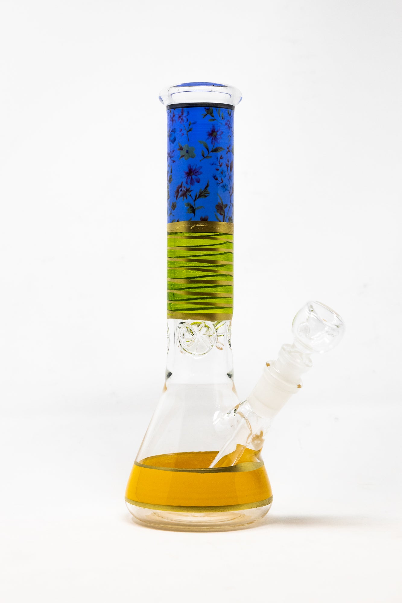 10" Blue Floral Yellow Bottom Bong
