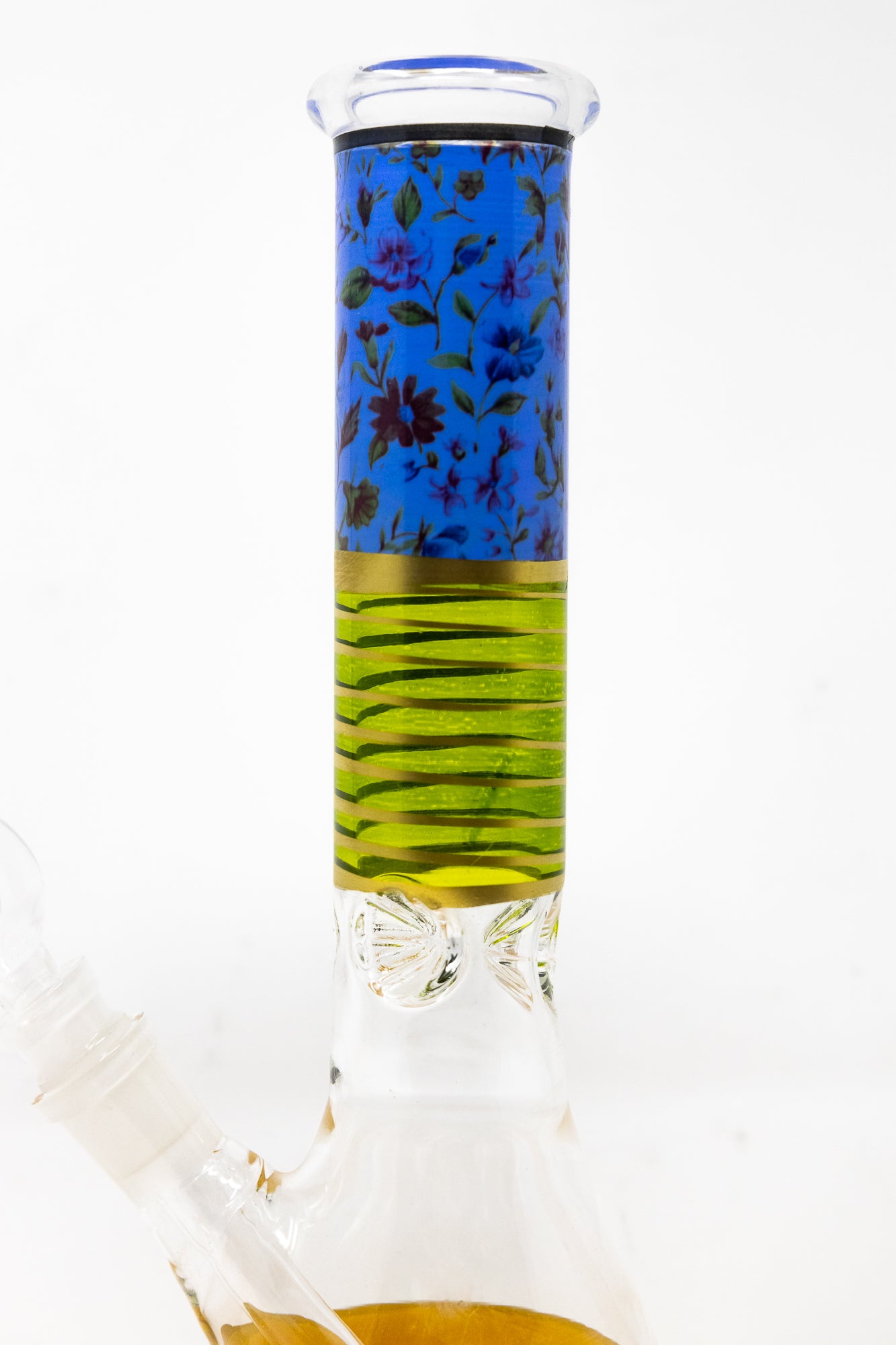 10" Blue Floral Yellow Bottom Bong