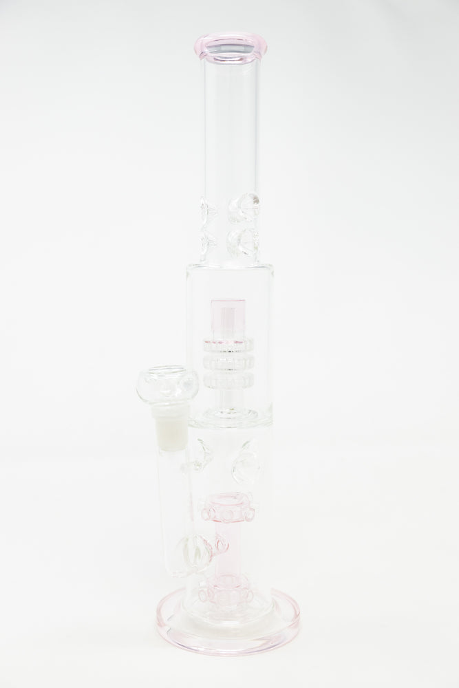 15" Pink Double Percolator Bong w/ Ice Catcher