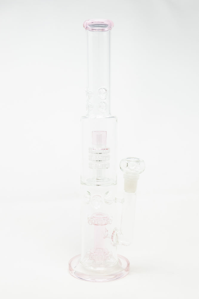 15" Pink Double Percolator Bong w/ Ice Catcher