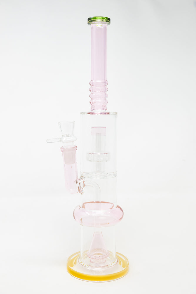 16" Pink Flat Base Double Percolator Bong