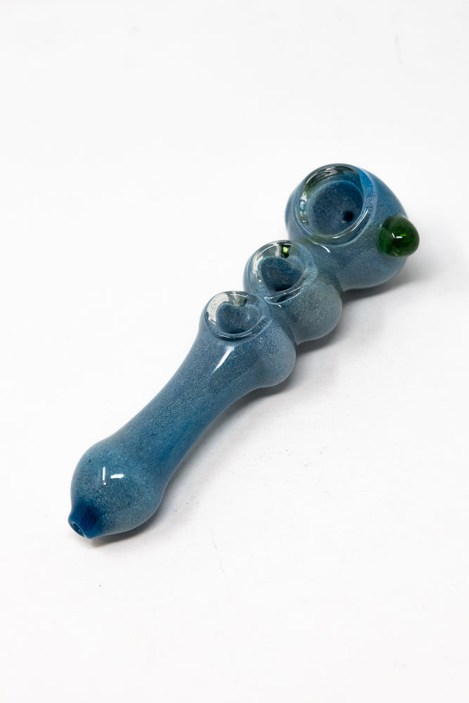 6" Blue Triple Bowl Glass Pipe w/ Carb Hole