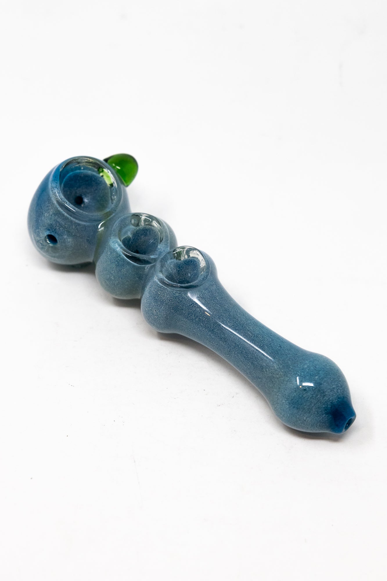 6" Blue Triple Bowl Glass Pipe w/ Carb Hole StonedGenie.com