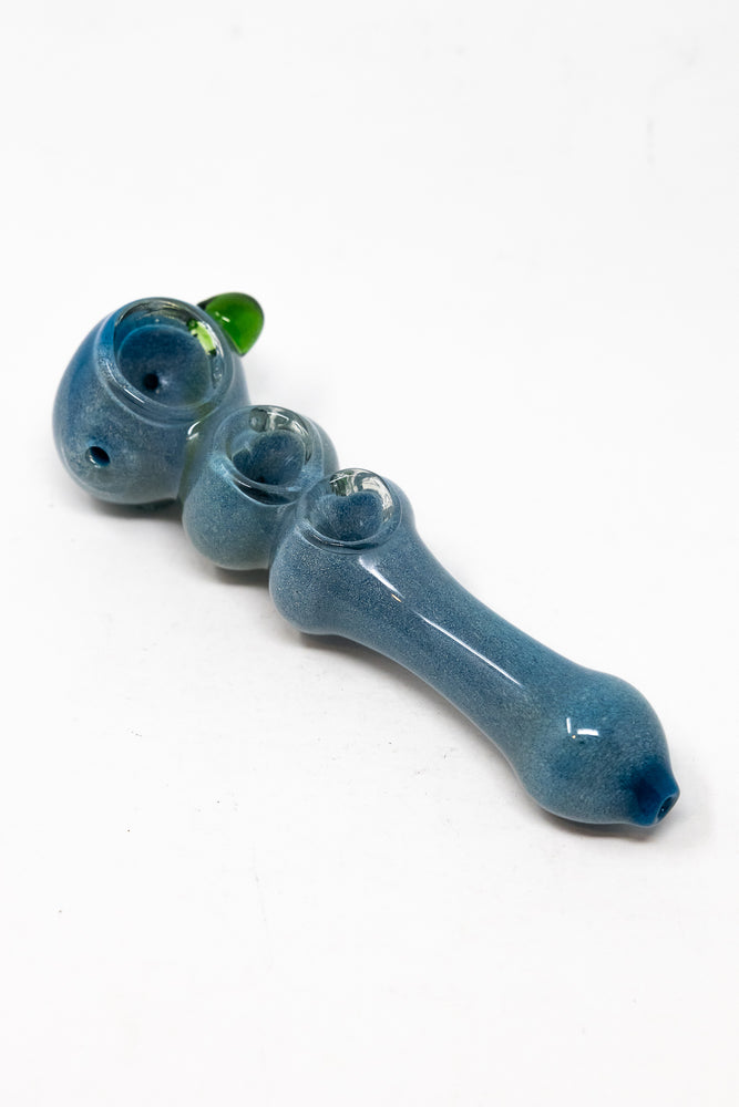 6" Blue Triple Bowl Glass Pipe w/ Carb Hole