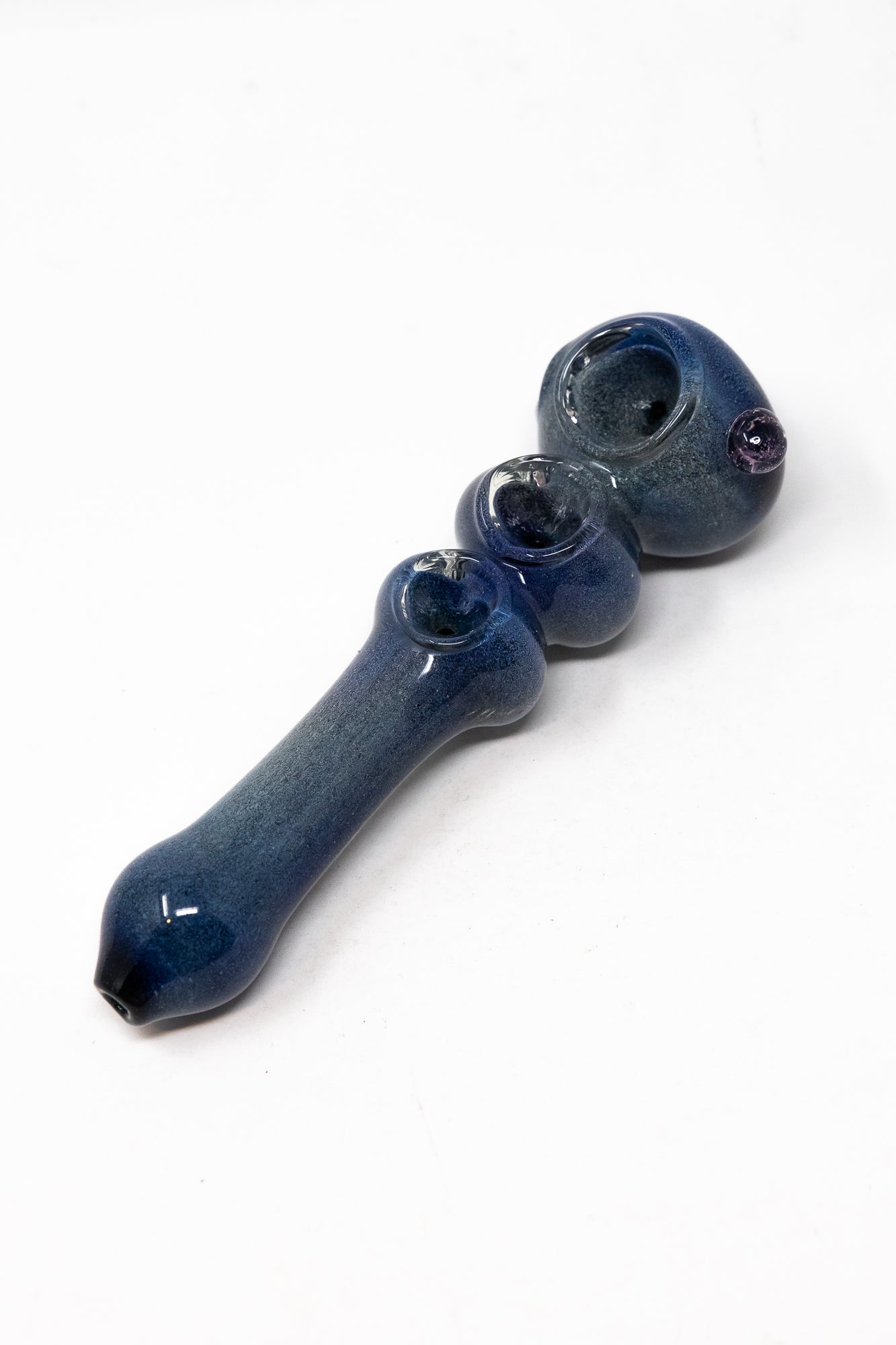 6" Dark Blue Triple Bowl Glass Pipe w/ Carb Hole