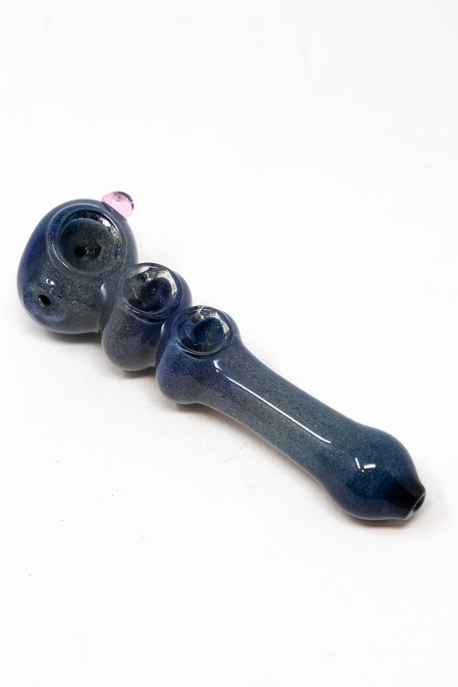 6" Dark Blue Triple Bowl Glass Pipe w/ Carb Hole