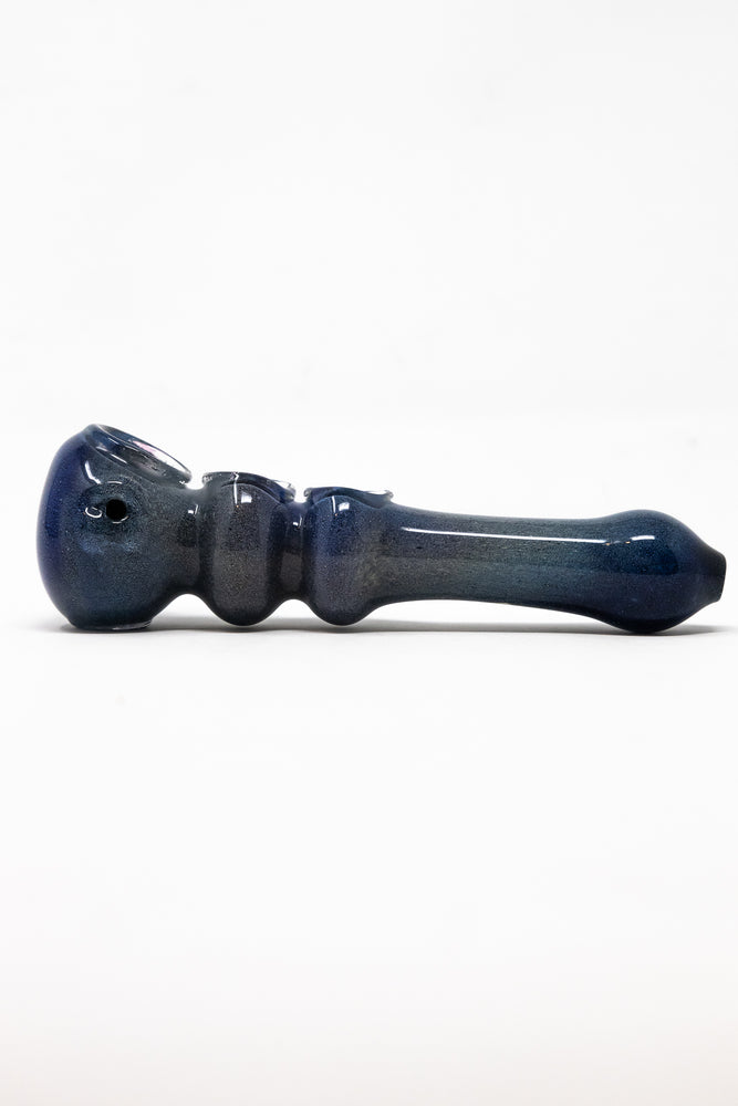 6" Dark Blue Triple Bowl Glass Pipe w/ Carb Hole