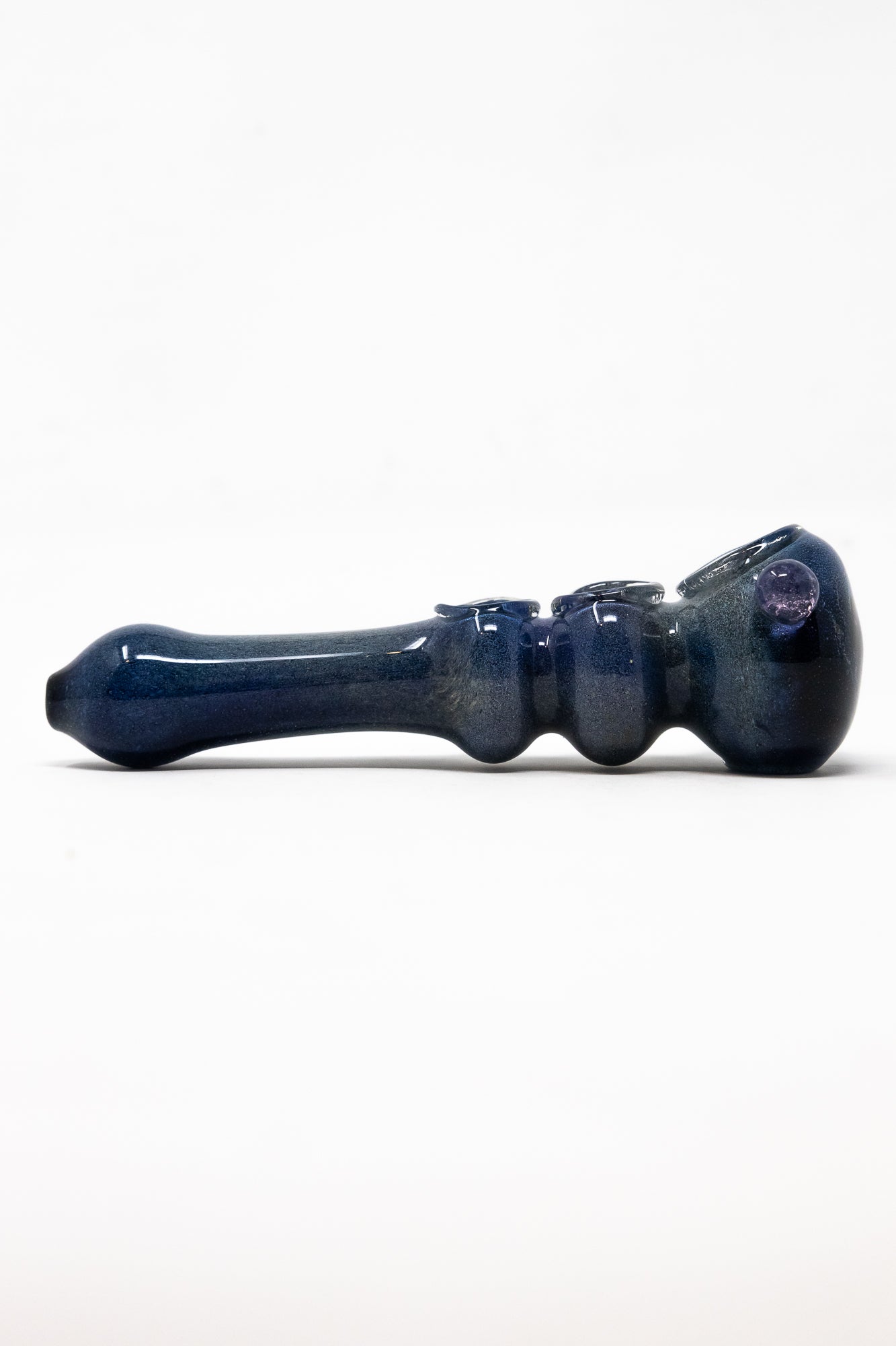 6" Dark Blue Triple Bowl Glass Pipe w/ Carb Hole