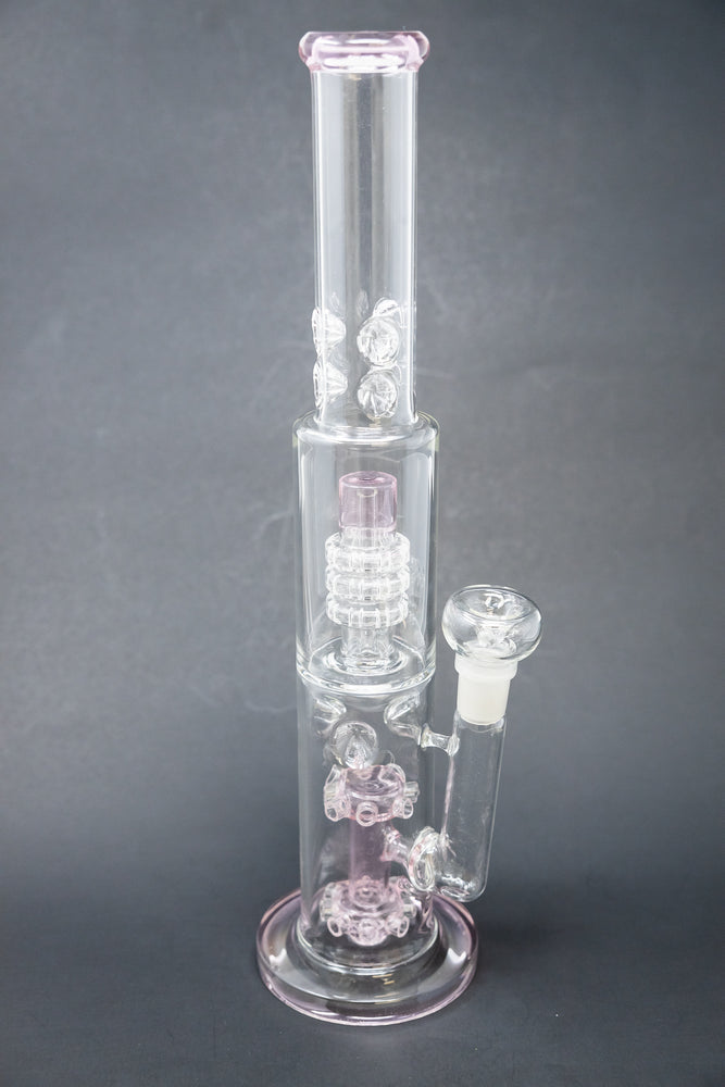 15" Pink Double Percolator Bong w/ Ice Catcher