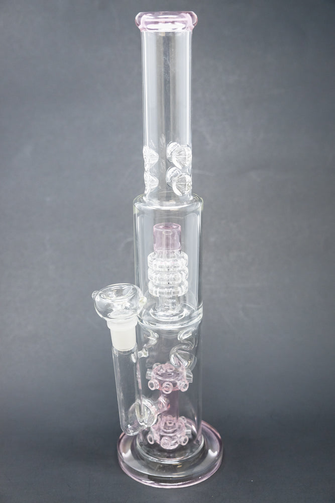 15" Pink Double Percolator Bong w/ Ice Catcher
