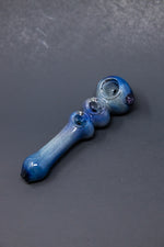 6" Dark Blue Triple Bowl Glass Pipe w/ Carb Hole