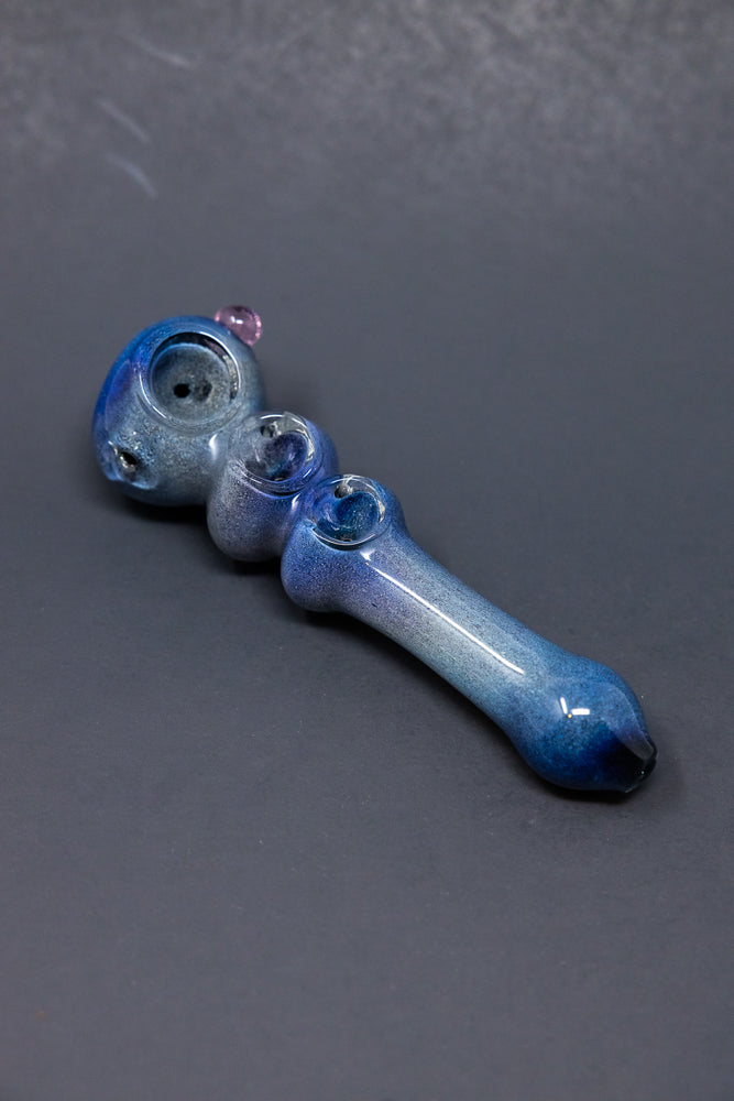 6" Dark Blue Triple Bowl Glass Pipe w/ Carb Hole