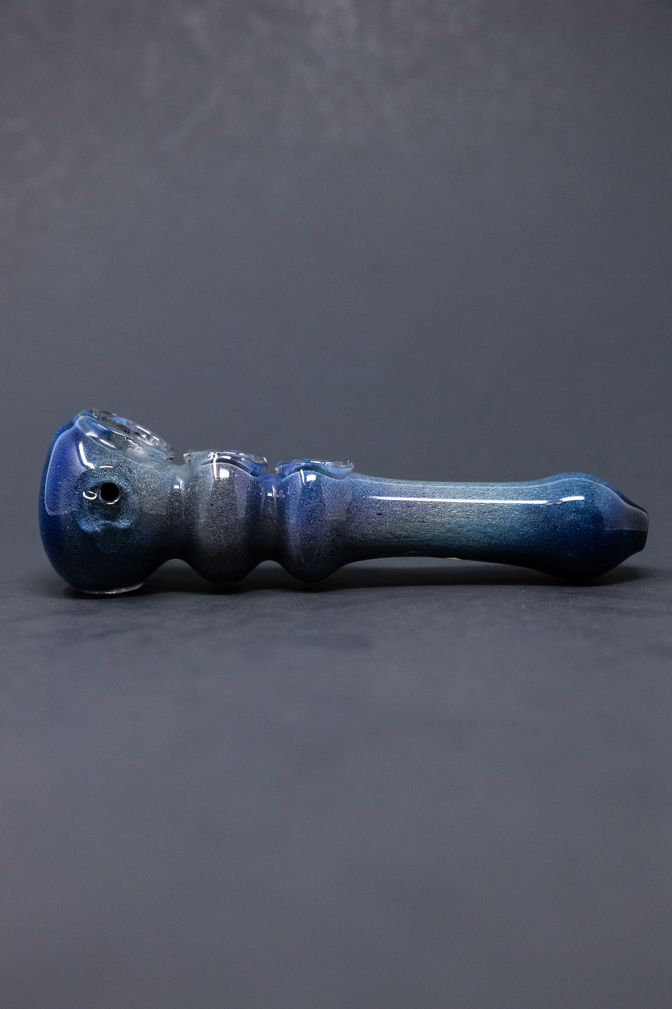 6" Dark Blue Triple Bowl Glass Pipe w/ Carb Hole