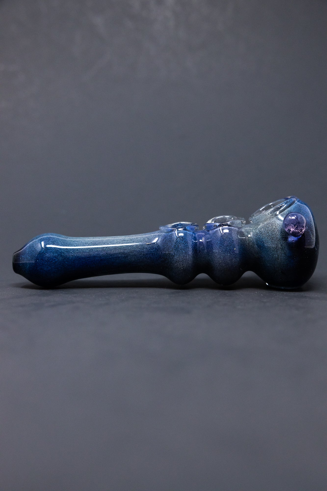 6" Dark Blue Triple Bowl Glass Pipe w/ Carb Hole