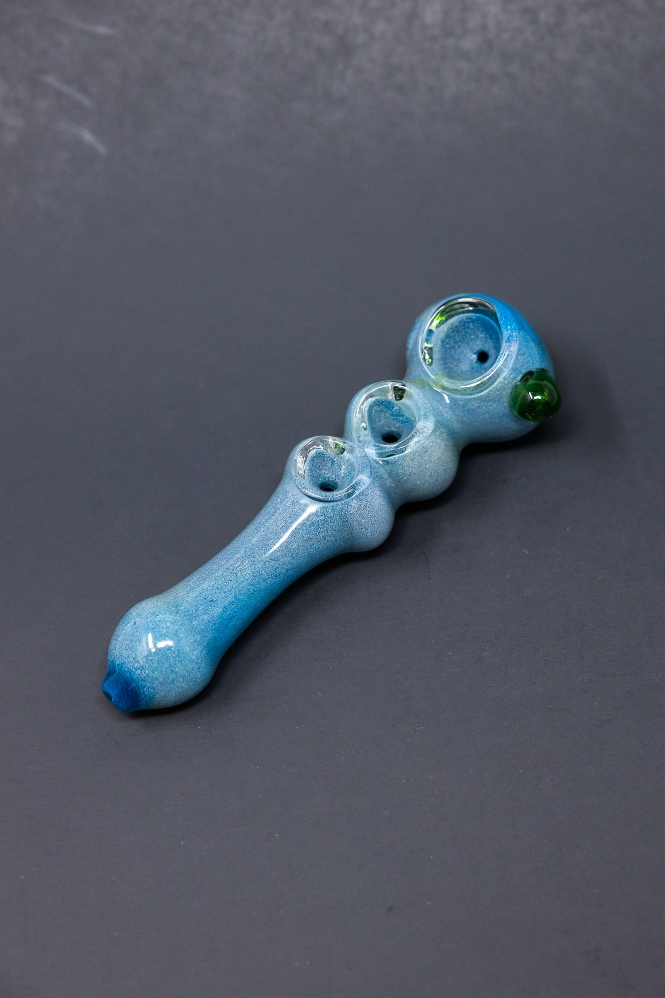 6" Blue Triple Bowl Glass Pipe w/ Carb Hole StonedGenie.com