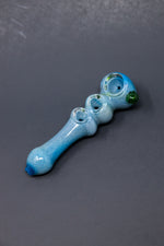 6" Blue Triple Bowl Glass Pipe w/ Carb Hole