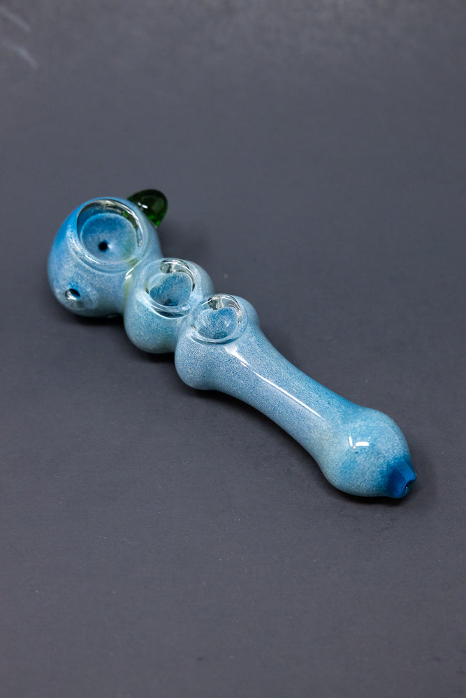 6" Blue Triple Bowl Glass Pipe w/ Carb Hole