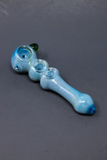 6" Blue Triple Bowl Glass Pipe w/ Carb Hole
