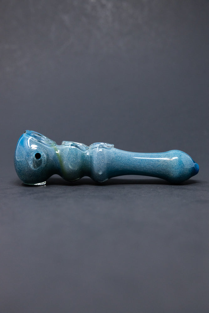 6" Blue Triple Bowl Glass Pipe w/ Carb Hole