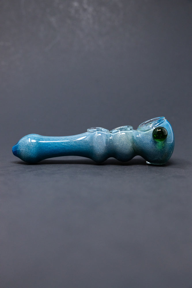 6" Blue Triple Bowl Glass Pipe w/ Carb Hole